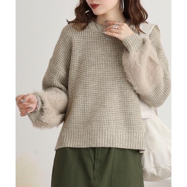 ニット セーター BRODIAEA アルパカ混　袖シャギー切り替えラメニット レディース
