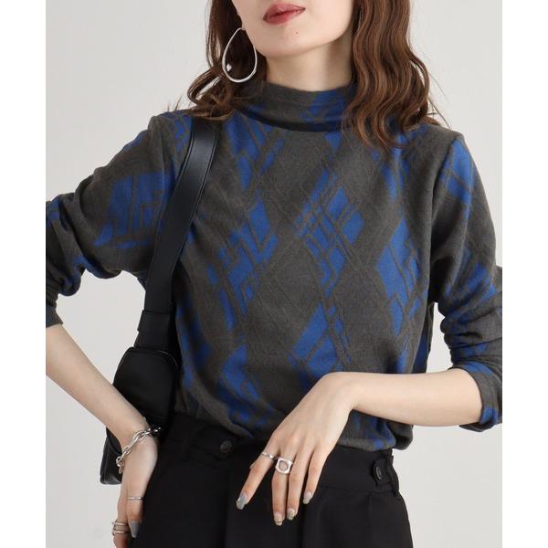 スマホショルダー tシャツ BRODIAEA ボトルネックダイヤ柄プルオーバー レディース