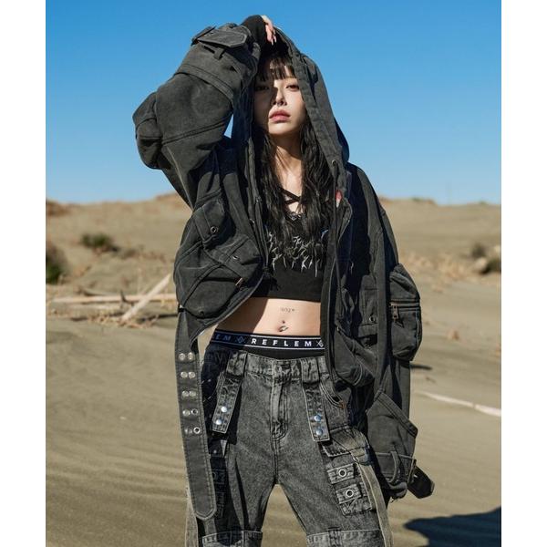 パーカー 「REFLEM/レフレム」ベルト付きクロップカーゴZIPパーカー/ジップアップパーカー レ...