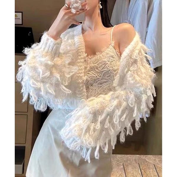 カーディガン ループヤーン ボリューム ニット カーディガン レディース