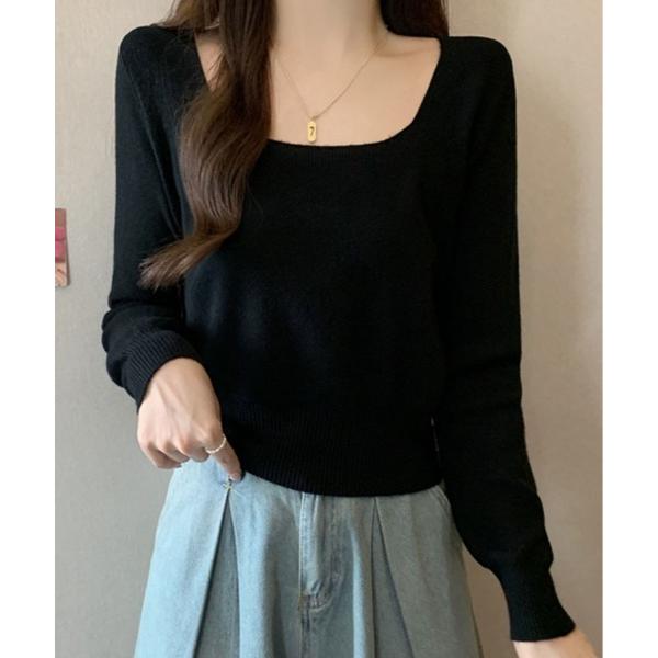 ニット セーター スクエアネック シンプル ニットソー レディース