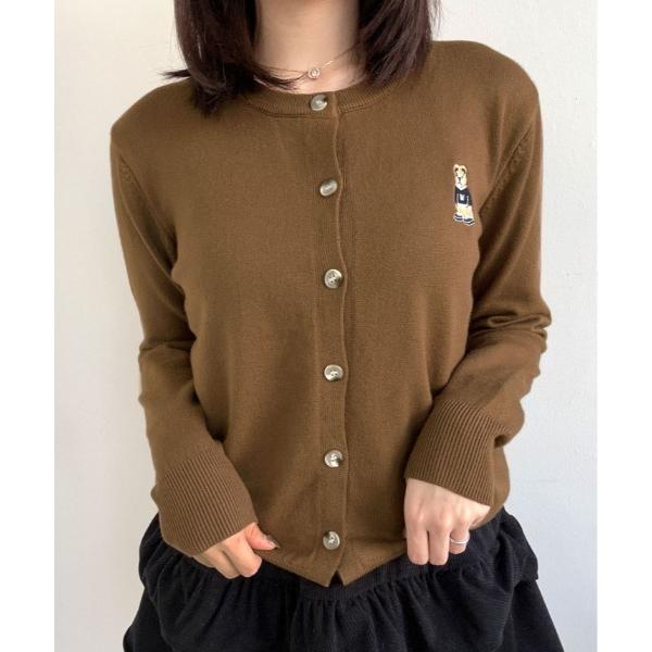 カーディガン ベア 刺繍 シンプル ニット カーディガン レディース