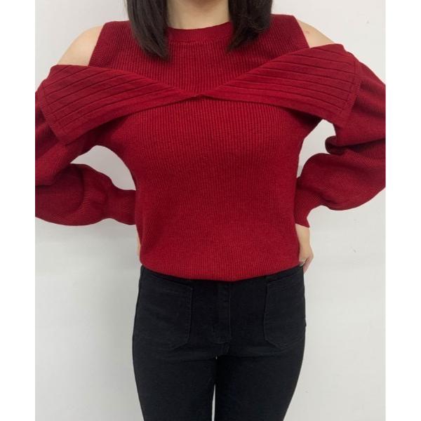 ニット セーター リブニット ハイネック オフショル ニット トップス レディース