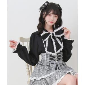 ブラウス シャツ レースフリルたっぷり上品ボウタイリボンブラウス レディース