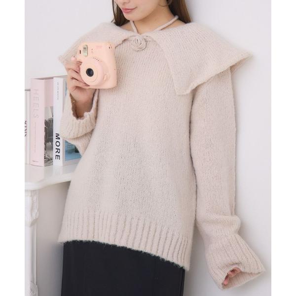 ニット セーター バラモチーフ襟NTPO レディース