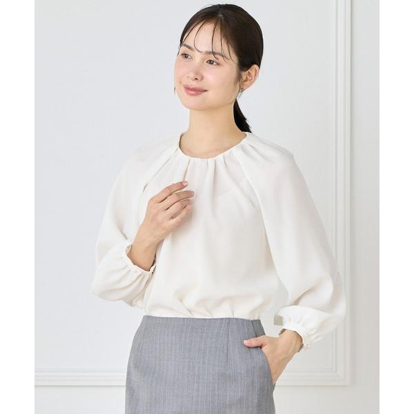 ブラウス シャツ 梨地ジョーゼット タックギャザーブラウス レディース