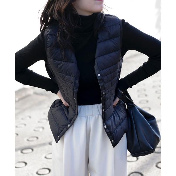 ダウンベスト ベスト ナイロンインナーダウンベスト（ネック２WAY仕様・ダウン・フェザー） レディー...