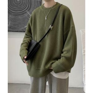 セーター ニット 「サイズ改良」カラーオーバーサイズ畦編みクルーネックニット メンズ レディース｜ZOZOTOWN Yahoo!店