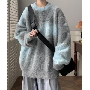 セーター ニット 「サイズ改良」シャギーボーダーニット ルーズシルエット アブストラクト柄 フェイクファー 男女兼用 メンズ レディース｜ZOZOTOWN Yahoo!店