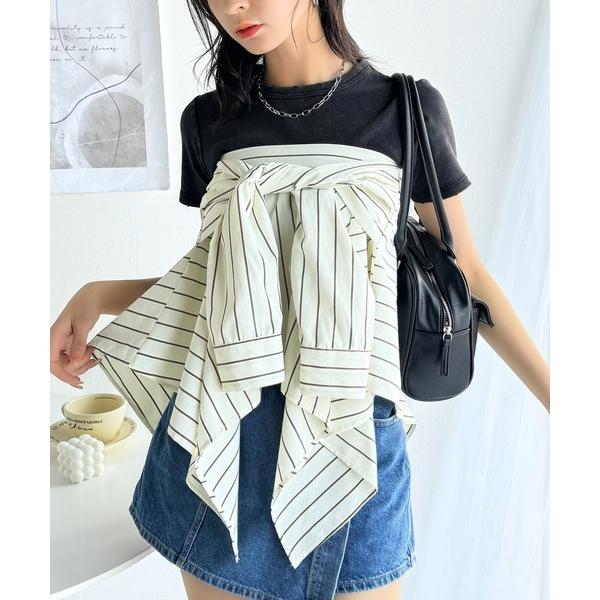 スカート 自在な着こなしで主役級の存在感。シャツ巻き風レイヤードスカート（ミニ）