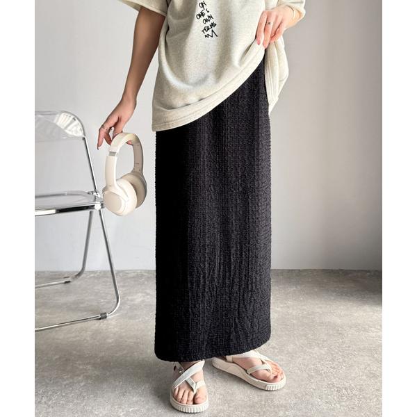 スカート ぽこぽこ素材がかわいい♪シャーリングファブリックストレートスカート(後ろゴム)