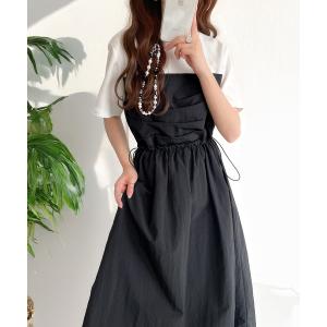 ワンピース 1枚で主役級。脇ドロストビスチェドッキングワンピース(無地＆ボーダー柄)