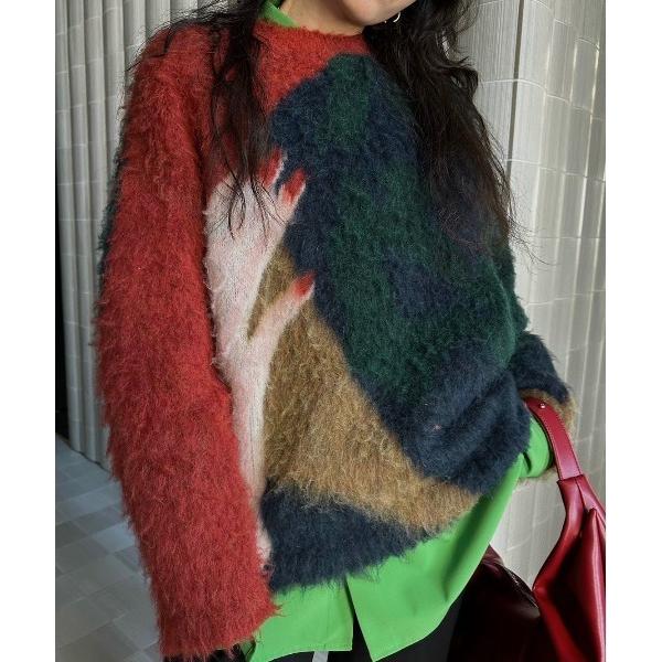 ニット セーター LITTLE FUNNY FACE SHAGGY KNIT TOP レディース