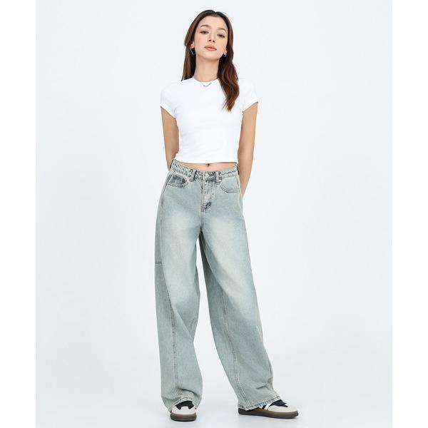 ジーンズ デニム デニムパンツ wash processing barrel leg denim p...