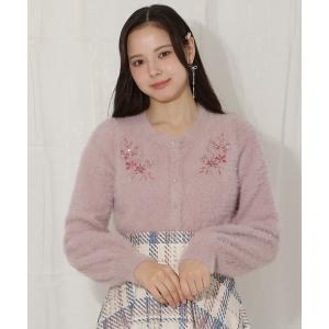 カーディガン ビジュー付きラメ刺繍カーディガン レディース