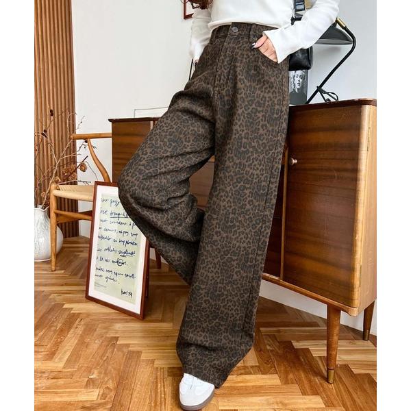 パンツ レオパード柄ワイドパンツ レディース