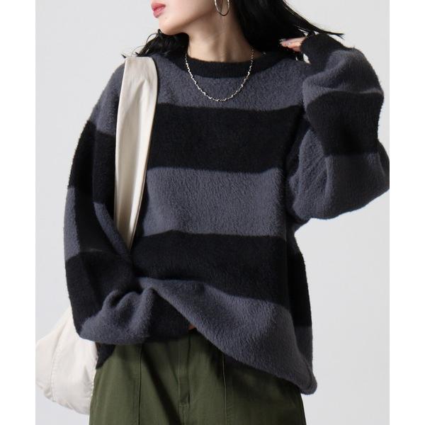 セーター ニット WS select フェザーヤーンルーズサイズボーダークルーニット メンズ レディ...