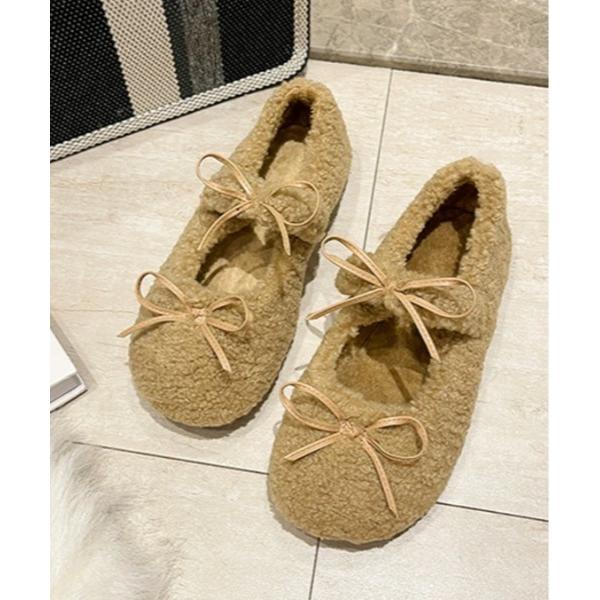 バレエシューズ パンプス 足元をより可愛く。モコボアリボンシューズ