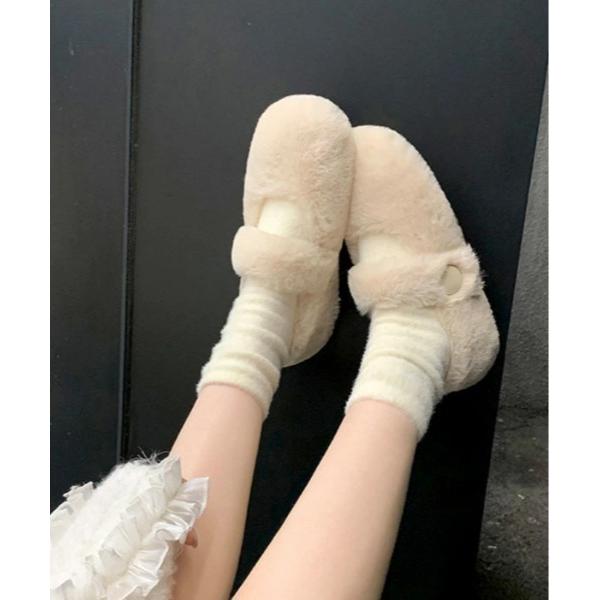 バレエシューズ パンプス 便利で可愛いフラットシューズ　フェイクファーパンプス