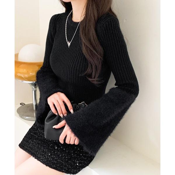 ニット セーター コーディネートを格上げ　シャギーフレアスリーブニット レディース