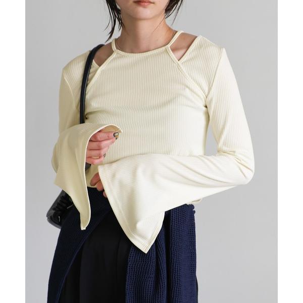 tシャツ アメスリレイヤードライクフレアスリーブトップス レディース