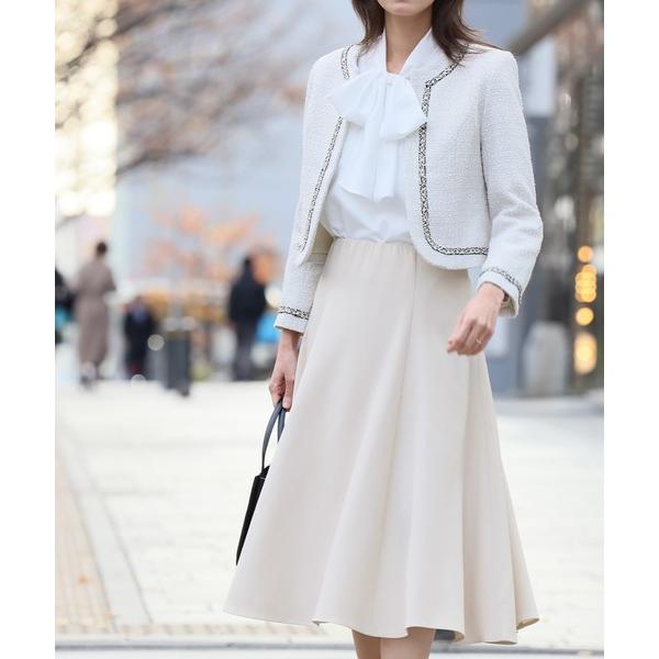 セットアップ ツイードノーカラージャケット フレアスカート セットアップ スーツ フォーマル セレモ...