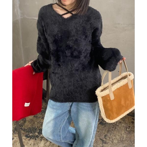 ニット セーター クロスネックデザインセーター レディース