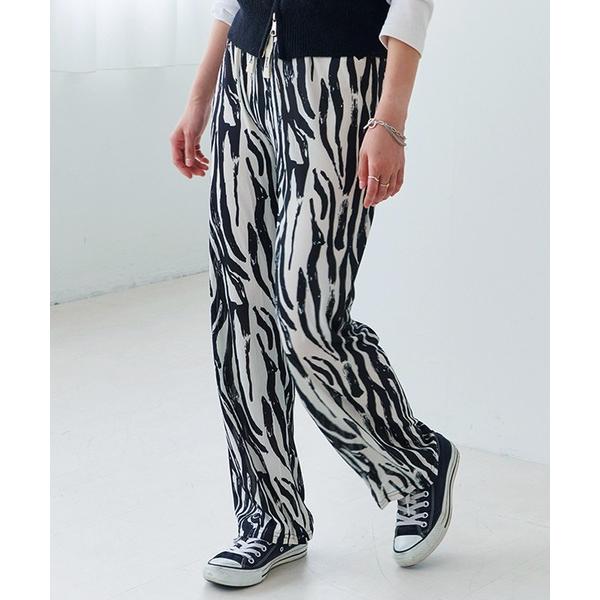 パンツ 「Fizz/フィズ」　総柄レイヤードプリーツパンツ レディース