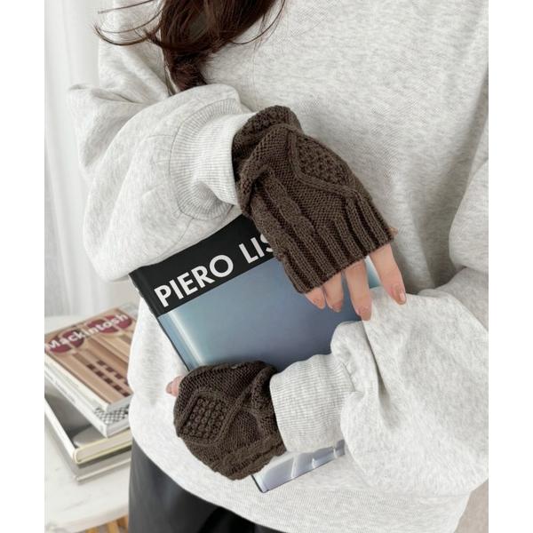 アームカバー ケーブルニット アームウォーマー レディース