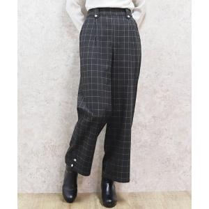 パンツ 裾釦起毛チェックワイドパンツ レディース