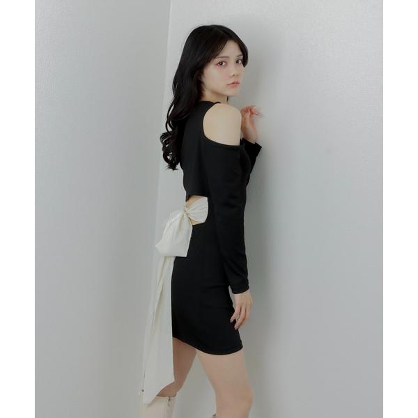 ワンピース silky back ribbon mini dress/シルキーバックリボンミニドレス