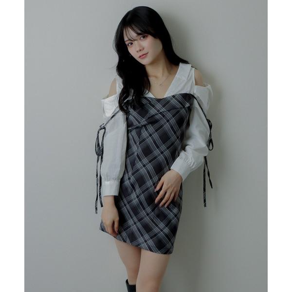 ワンピース check ribbon mini dress/チェックリボンミニドレス