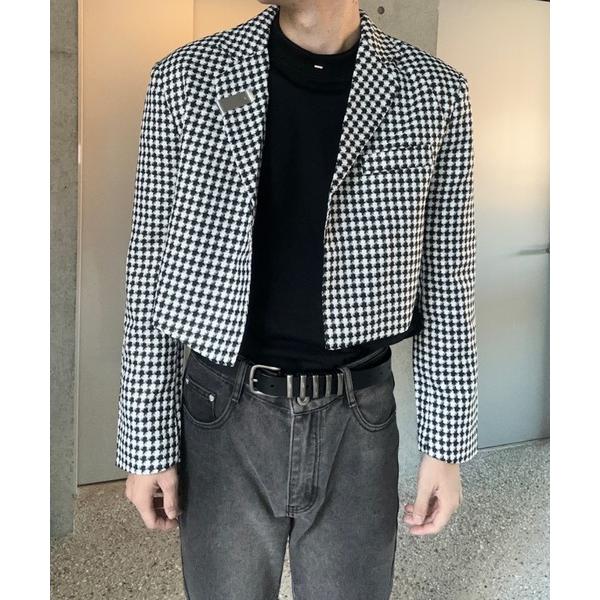 ジャケット テーラードジャケット チェックポイントショートトップジャケット メンズ レディース