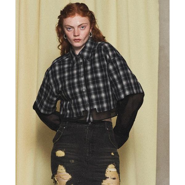 ブラウス シャツ Layered Sheer Fabric Short Length Shirt/シ...