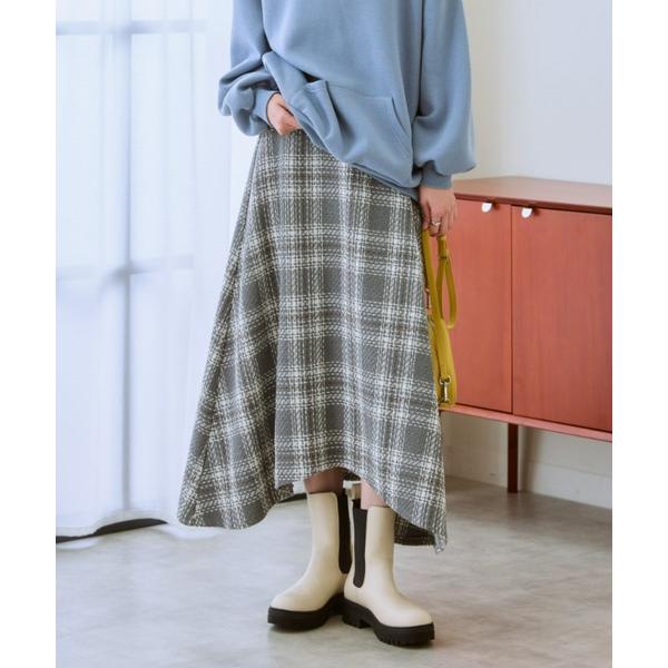 スカート ざっくりドビーチェックイレギュラーヘムフレアスカート