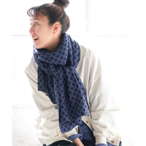 ストール マフラー 青いドットのストール レディース