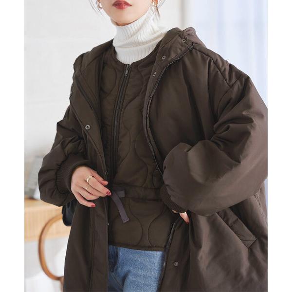 ダウンコート ダウンジャケット manywayキルティングベストSET中綿フーディコート レディース