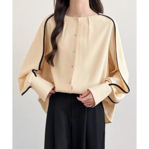 ブラウス シャツ 配色パイピングレイヤード風ケープブラウス レディース