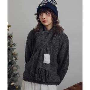 ニット セーター マフラー付きブークレニット レディース メンズ