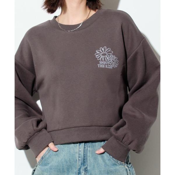 トレーナー スウェット フラワーワンポイント刺しゅう裏起毛トップス レディース