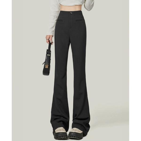 パンツ バックファスナー ハイウエスト ブーツカット パンツ レディース