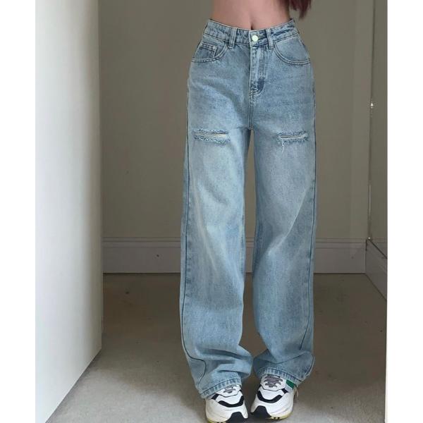 ジーンズ デニム デニムパンツ ヴィンテージ ライク ハイウエスト クラッシュ デニム レディース