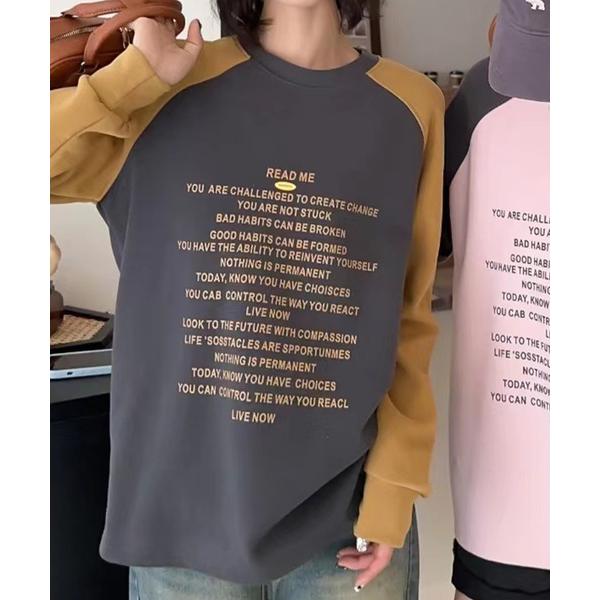 トレーナー スウェット メッセージプリントラグランスリーブスウェット レディース