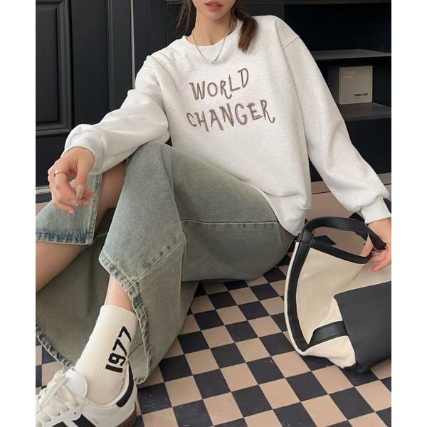 トレーナー スウェット 英字ロゴプリント裏起毛スウェット レディース