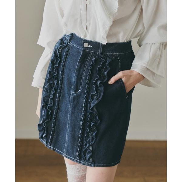 デニムスカート frill denim mini skirt / フリルデザインミニスカート