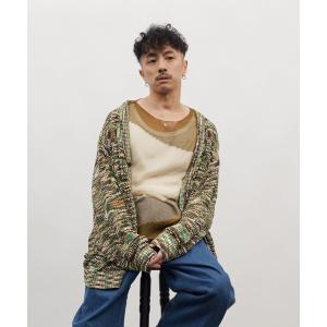 カーディガン Vネック ループヤーン段染め 透かし編み LSカーディガン メンズ レディース