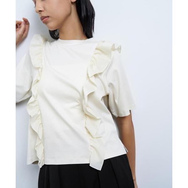 tシャツ アシンメタフタフリルコンビカットソー レディース