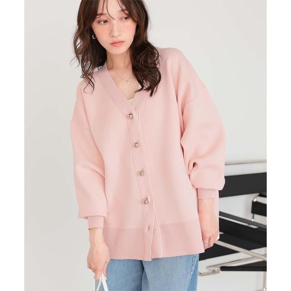 カーディガン 釦デザインニットカーディガン レディース