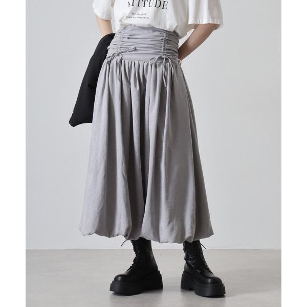 スカート noheaピーチ素材ルーシュリボン　バルーンSK