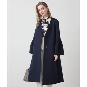 ノーカラーコート コート 三重織ツイルベルスリーブコート レディース